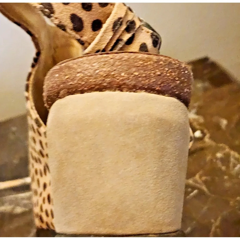 Axxiom Cheetah Print Cushiones Wedge Sandals in Blk & Tan Sling Back in Size 8